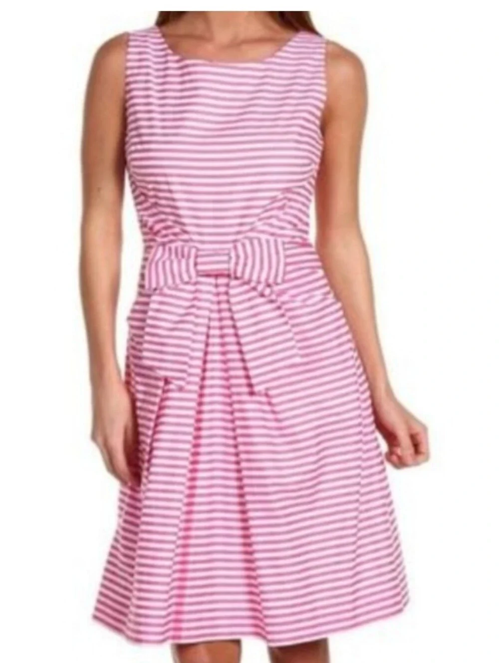 Kate Spade Jillian Candy Pink and White Striped Bow-Front Dress